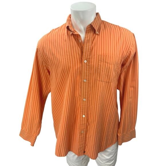 Gap Men's Orange Striped Relaxed Fit Long Sleeve Button Down Pocket Shirt Top L - Picture 1 of 3